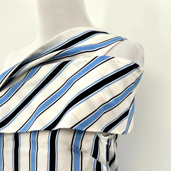 MSGM Shirt Womens 38 XS White Black Striped Silk One Shoulder Asymmetric Top - Picture 7 of 14